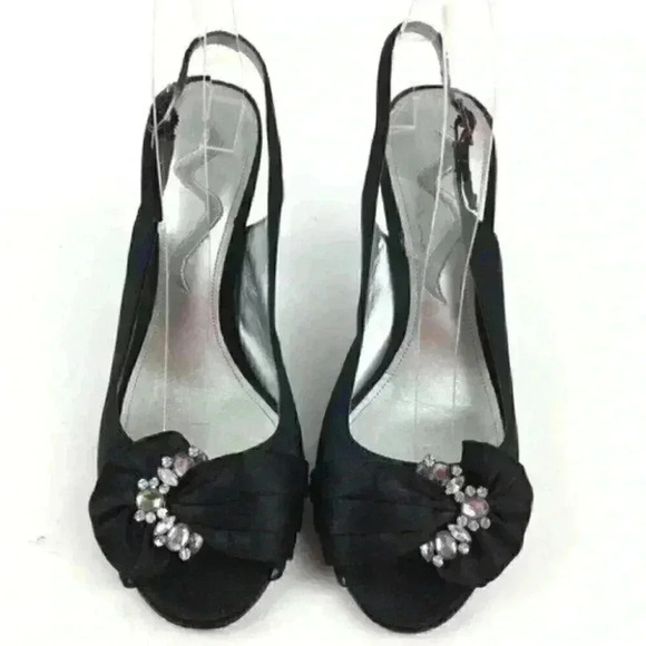 Nina Heels Size 8 38 Black Satin Gem Brooch Formal